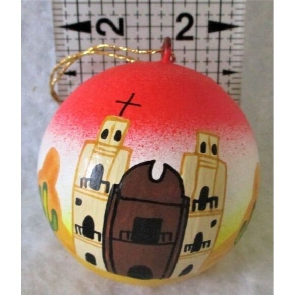 2 Wood Handpainted Ornaments Baubles Holiday Christmas Southwest Style Decor - Picture 3 of 3